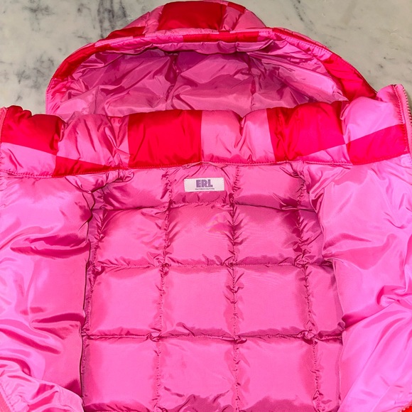 ERL Gradient Checker Hooded Puffer Jacket Pink - Picture 5 of 8